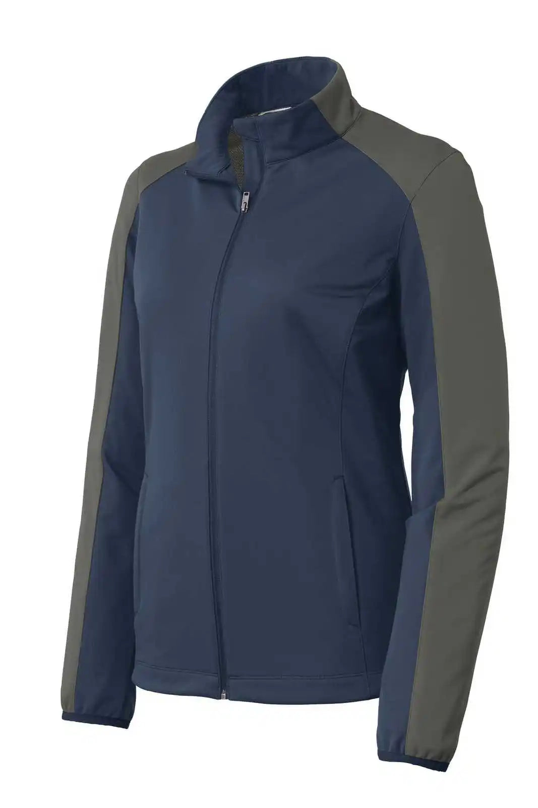 Port Authority L718 Ladies Active Colorblock Soft Shell Jacket - Dress Blue Navy Gray Steel