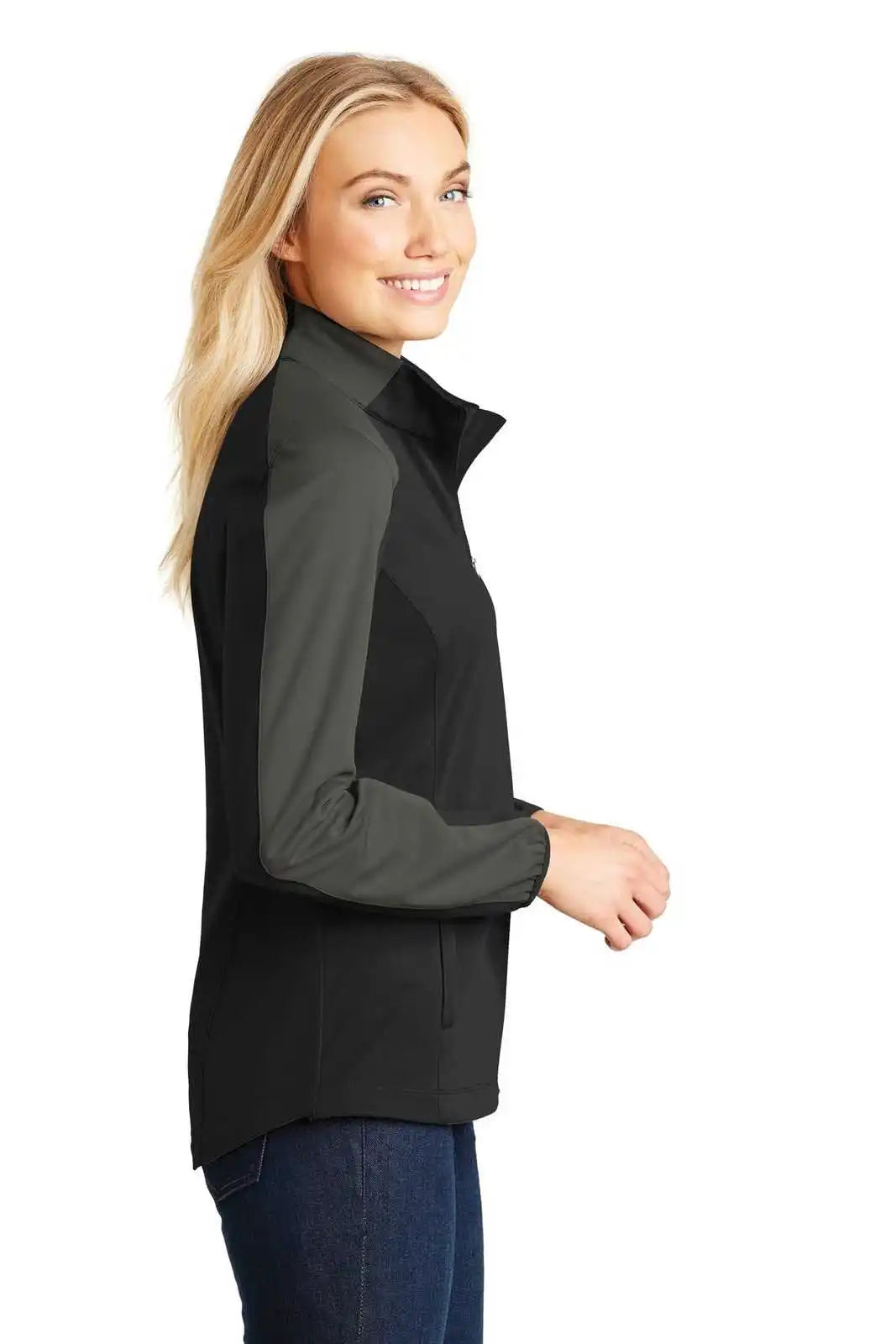 Port Authority L718 Ladies Active Colorblock Soft Shell Jacket - Deep Black Gray Steel