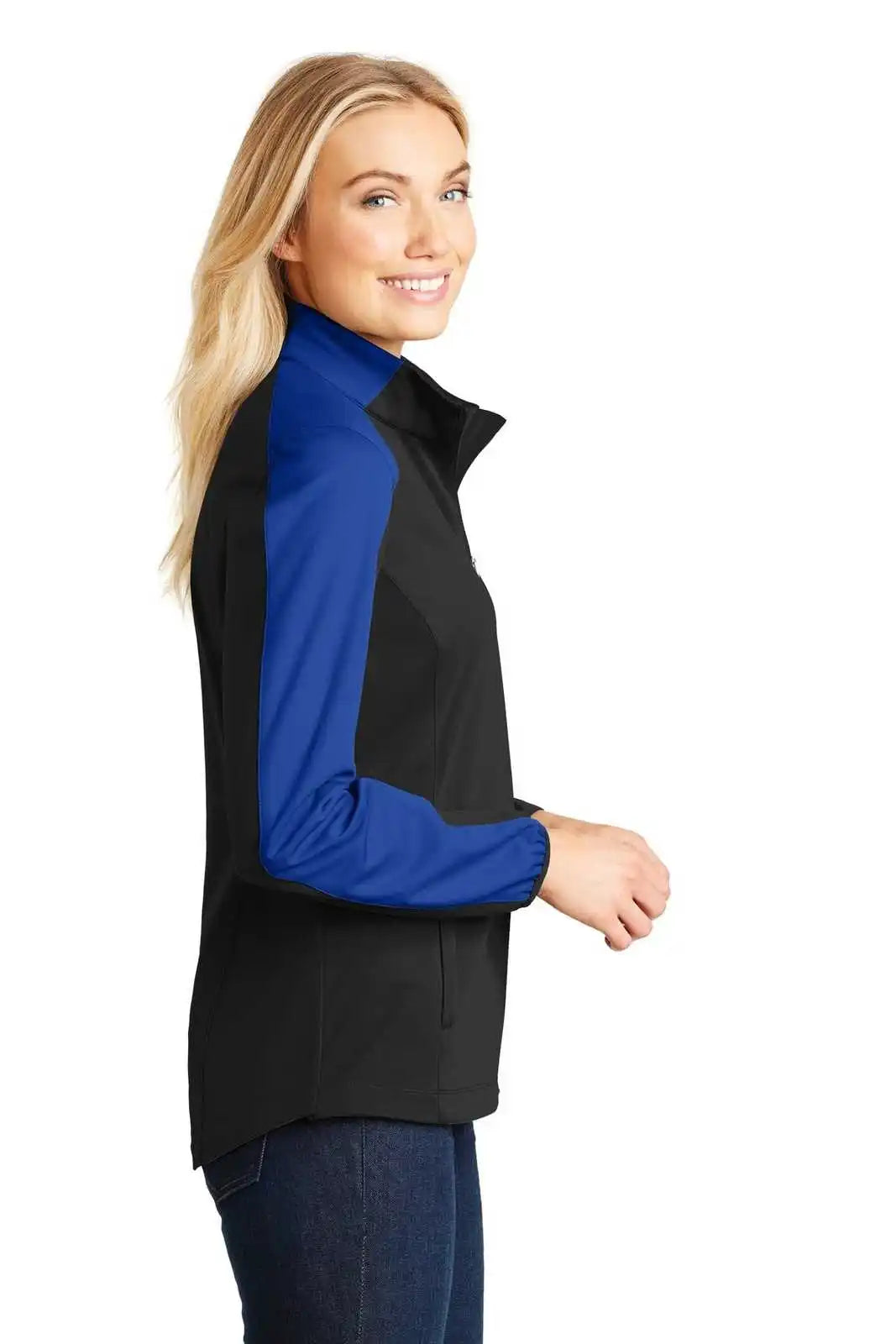 Port Authority L718 Ladies Active Colorblock Soft Shell Jacket - Deep Black True Royal