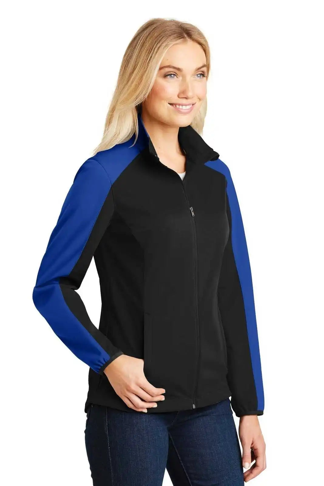 Port Authority L718 Ladies Active Colorblock Soft Shell Jacket - Deep Black True Royal