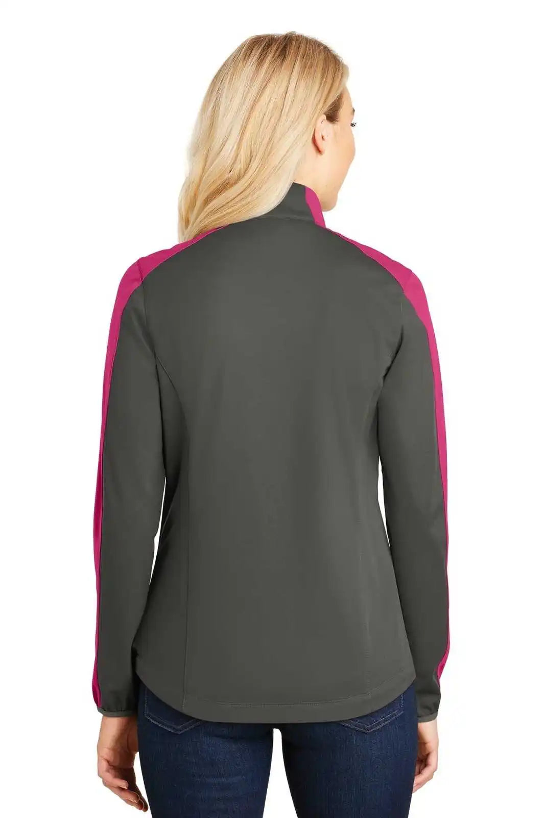 Port Authority L718 Ladies Active Colorblock Soft Shell Jacket - Gray Steel Pink Azalea