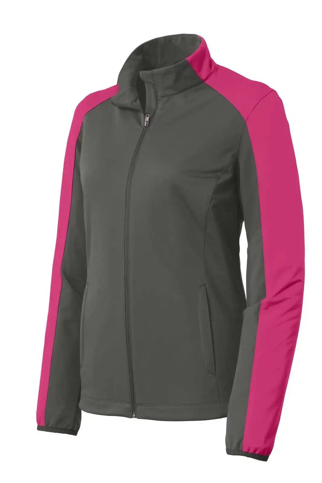 Port Authority L718 Ladies Active Colorblock Soft Shell Jacket - Gray Steel Pink Azalea