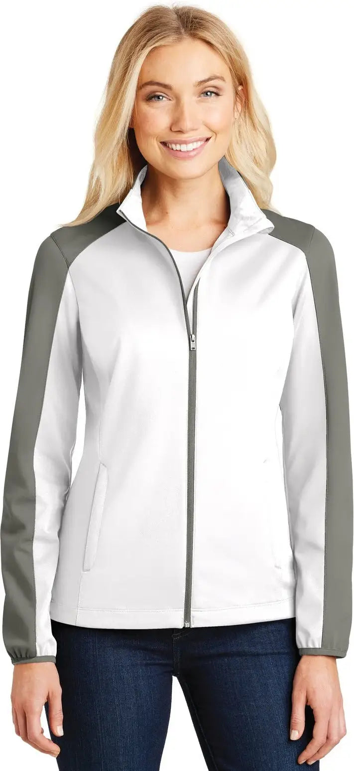 Port Authority L718 Women’s Active Colorblock Soft Shell Jacket - White Rogue Gray