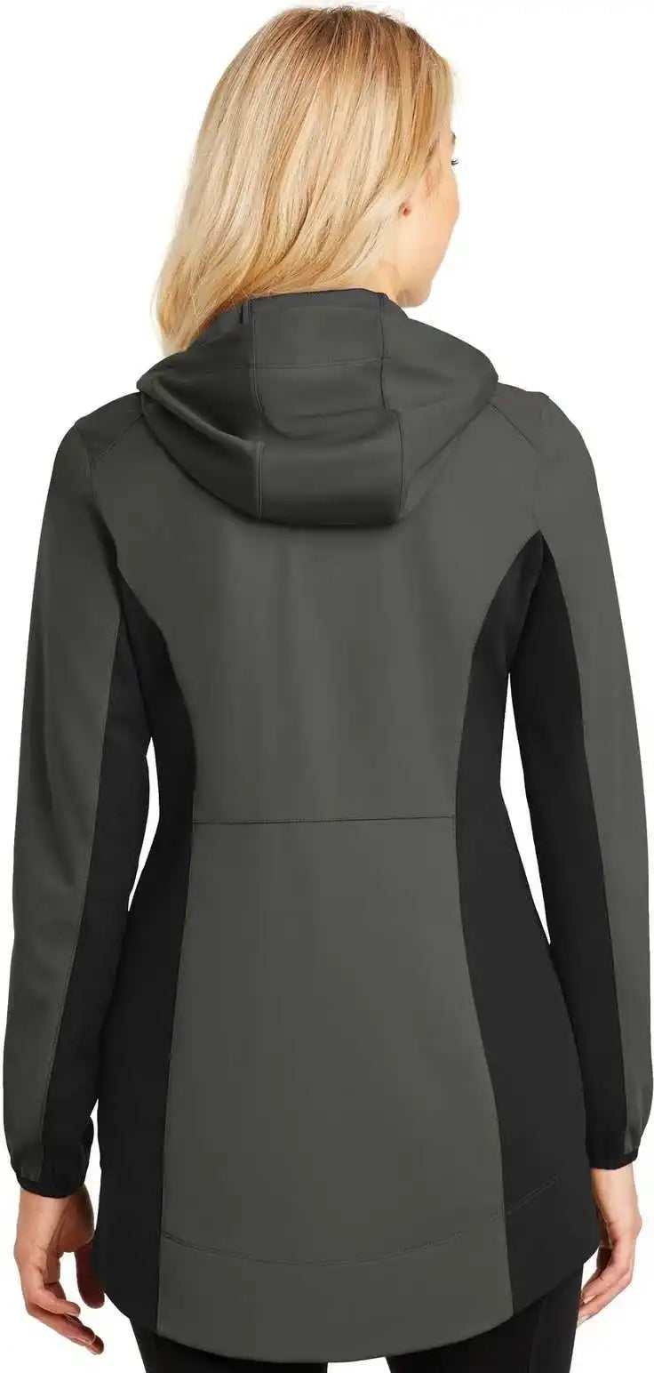 Port Authority L719 Ladies Active Hooded Soft Shell Jacket Gray Steel Deep Black