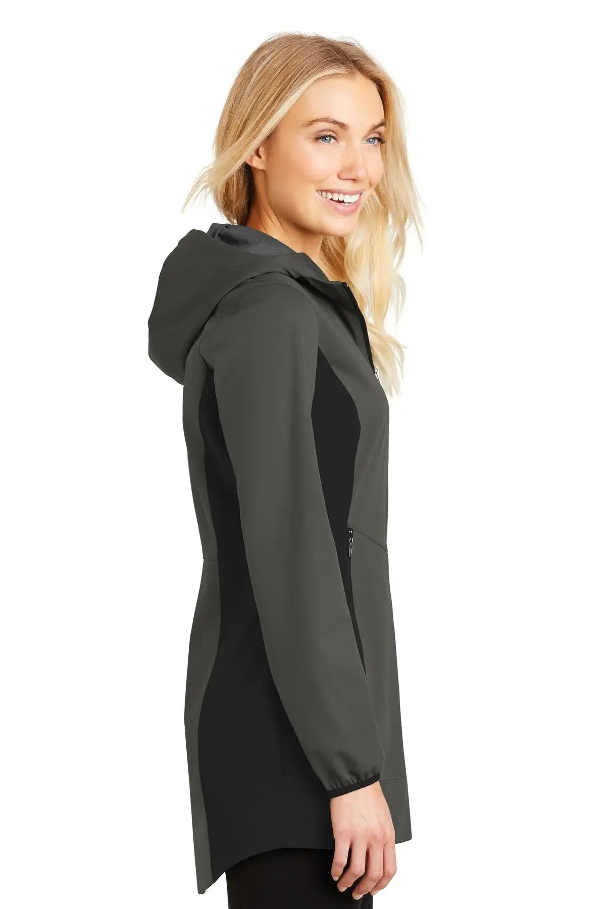 Port Authority L719 Women’s Active Hooded Soft Shell Jacket - Gray Steel Deep Black