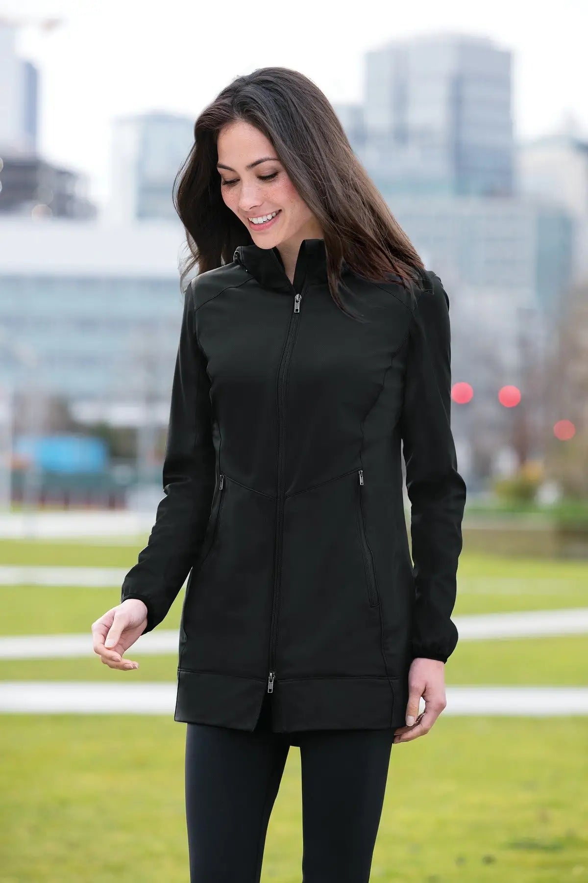 Port Authority L719 Women’s Active Hooded Soft Shell Jacket - Gray Steel Deep Black