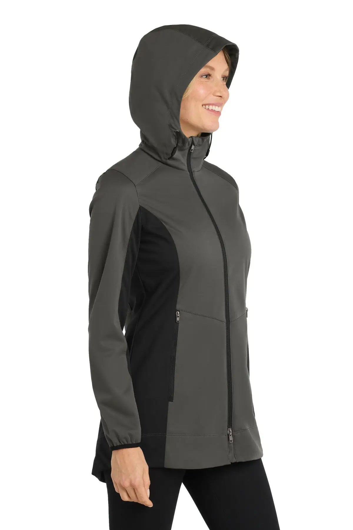 Port Authority L719 Women’s Active Hooded Soft Shell Jacket - Gray Steel Deep Black