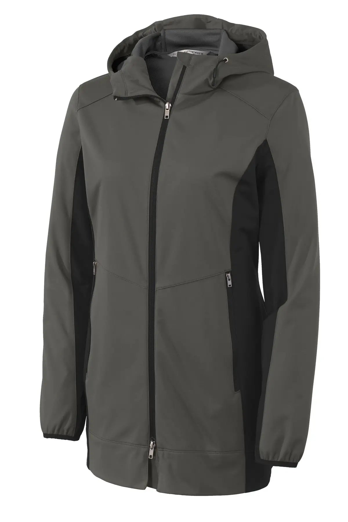 Port Authority L719 Women’s Active Hooded Soft Shell Jacket - Gray Steel Deep Black