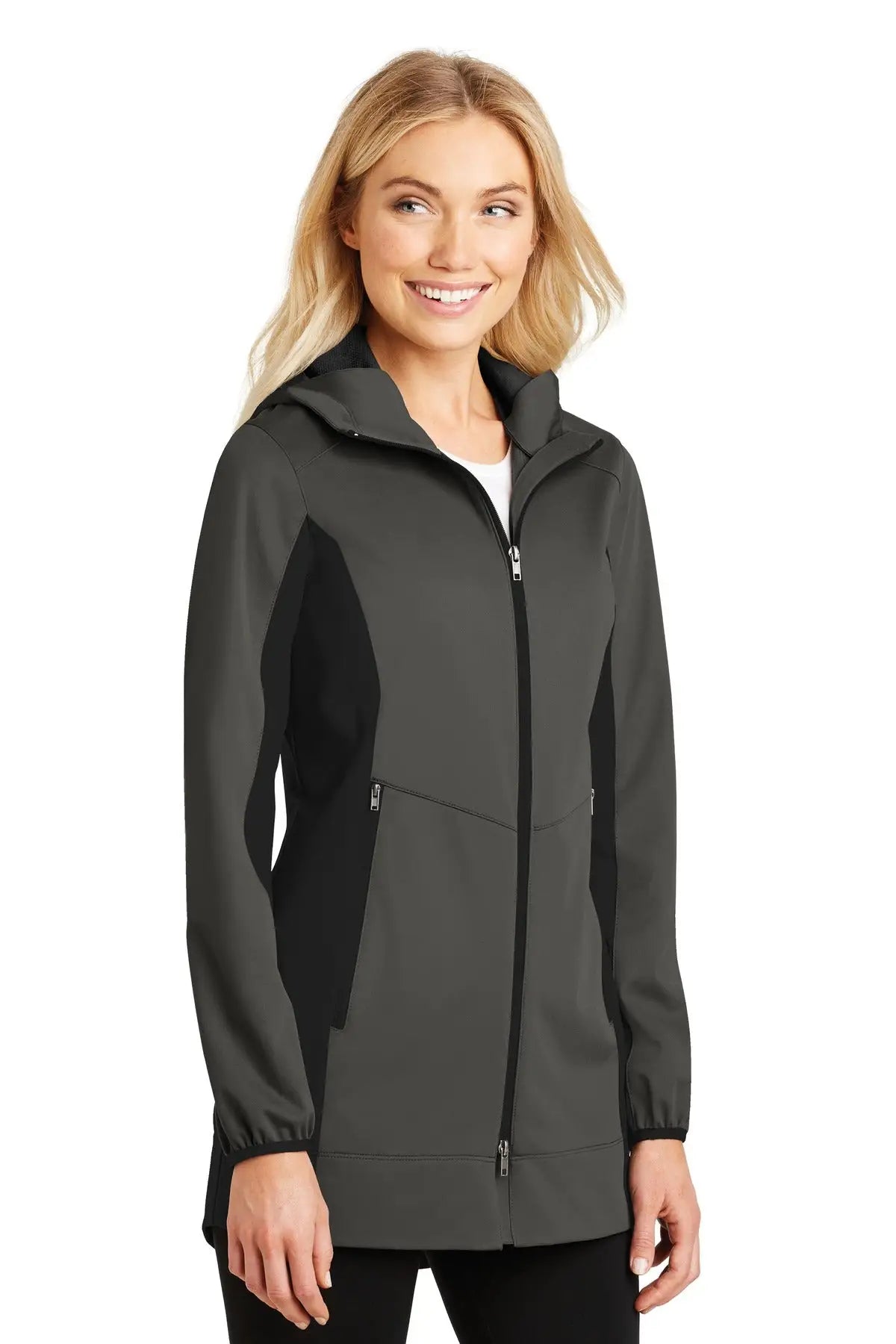 Port Authority L719 Women’s Active Hooded Soft Shell Jacket - Gray Steel Deep Black
