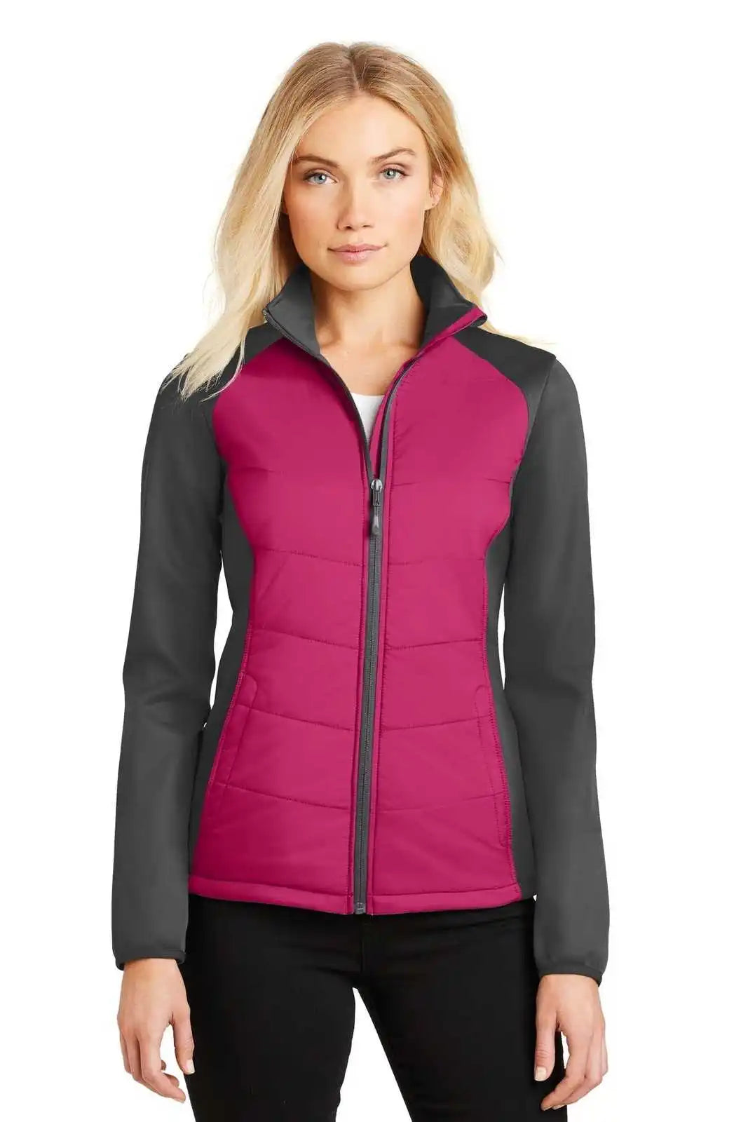 Port Authority L787 Ladies Hybrid Soft Shell Jacket - Pink Azalea Gray Steel