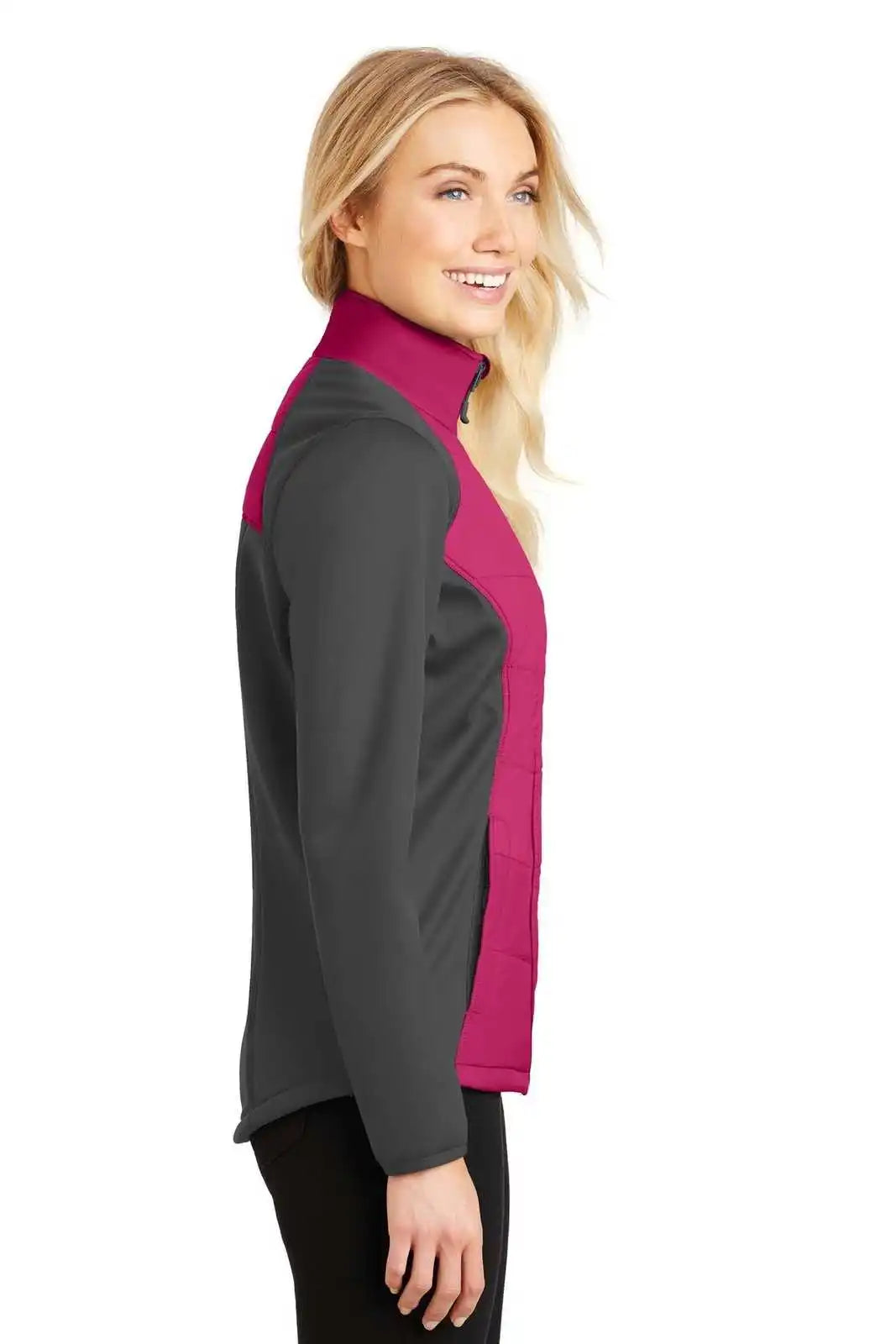 Port Authority L787 Ladies Hybrid Soft Shell Jacket - Pink Azalea Gray Steel