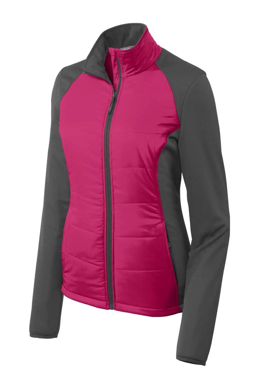 Port Authority L787 Ladies Hybrid Soft Shell Jacket - Pink Azalea Gray Steel
