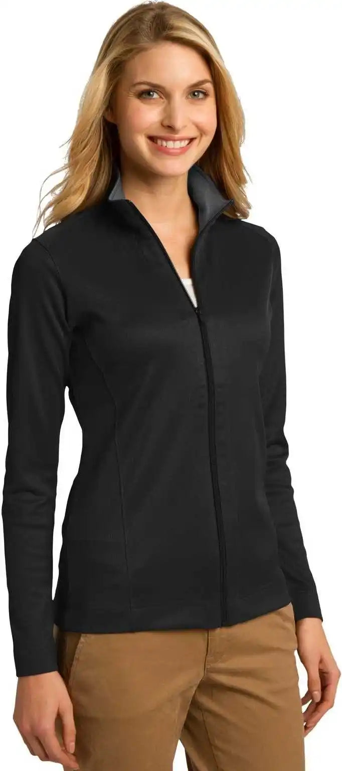 Port Authority L805 Ladies Vertical Texture Full Zip Jacket Black Iron Gray