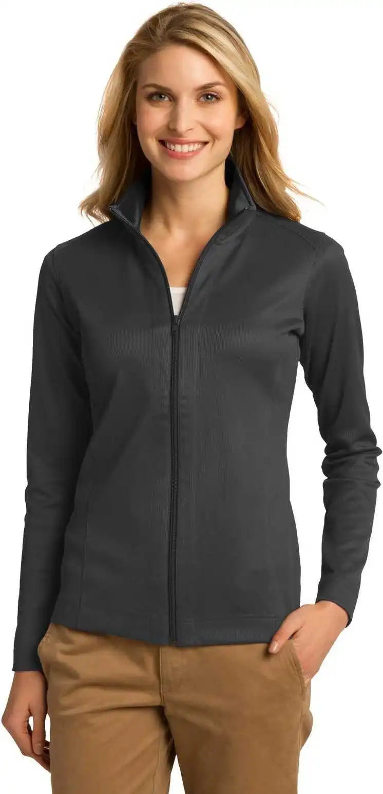 Port Authority L805 Ladies Vertical Texture Full Zip Jacket Iron Gray Black