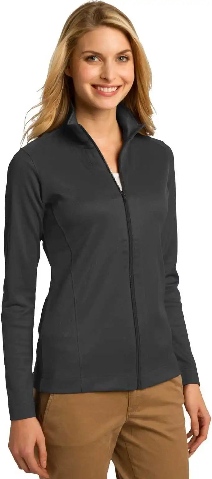 Port Authority L805 Ladies Vertical Texture Full Zip Jacket Iron Gray Black