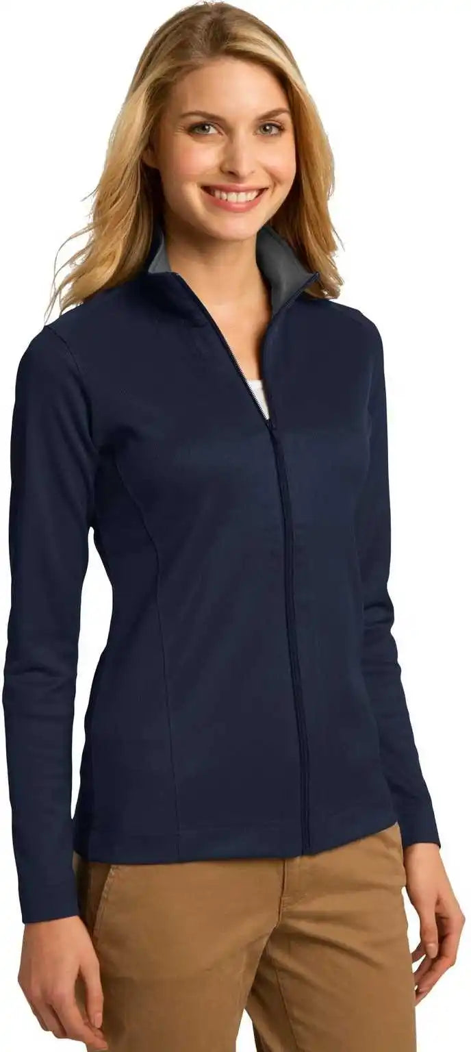 Port Authority L805 Ladies Vertical Texture Full-zip Jacket - True Navy Iron Gray