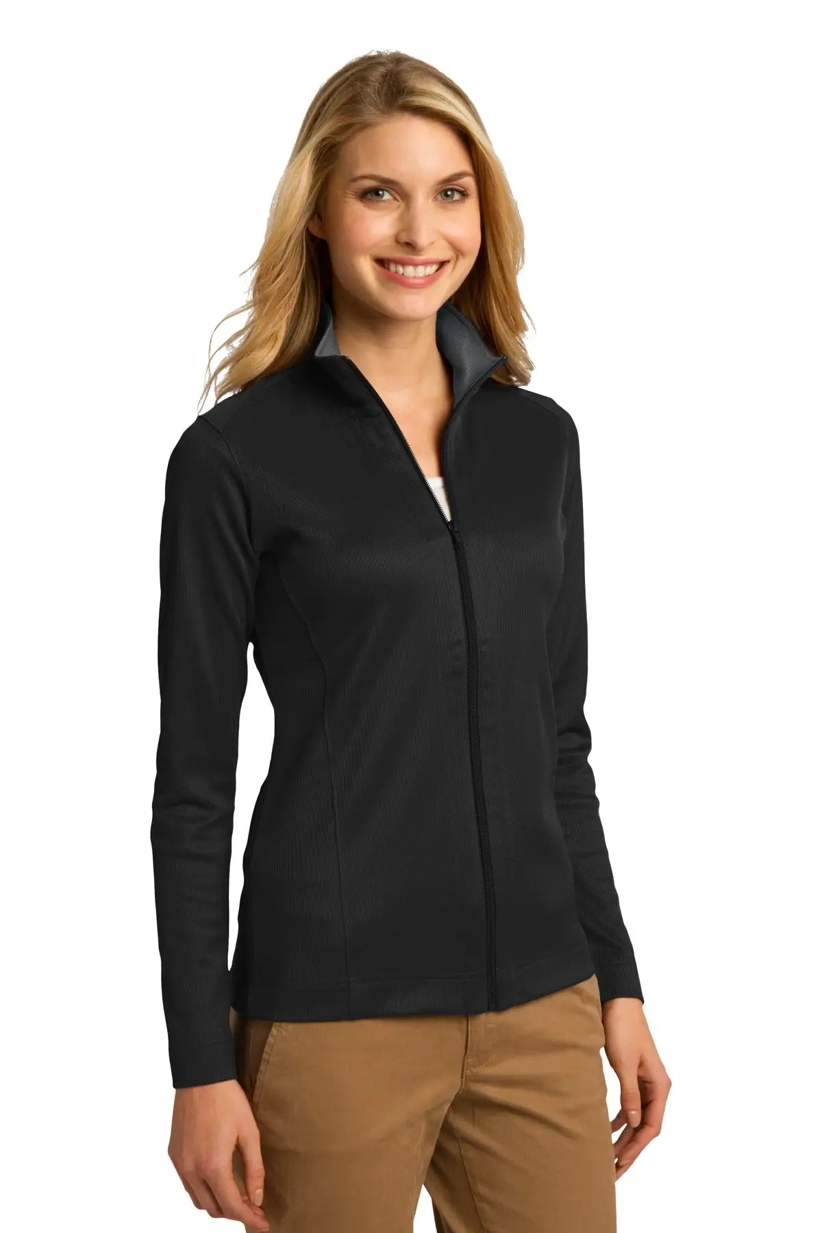 Port Authority L805 Women’s Vertical Texture Full-zip Jacket - Black Iron Gray