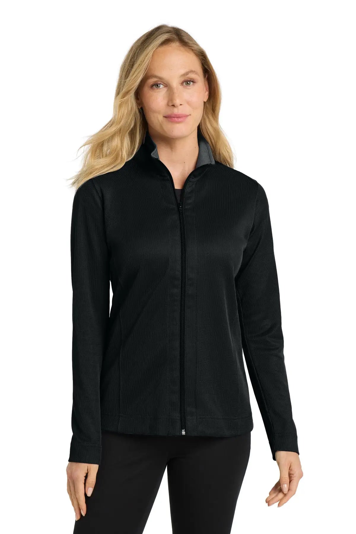 Port Authority L805 Women’s Vertical Texture Full-zip Jacket - Black Iron Gray - Black/ / Ladies Xs