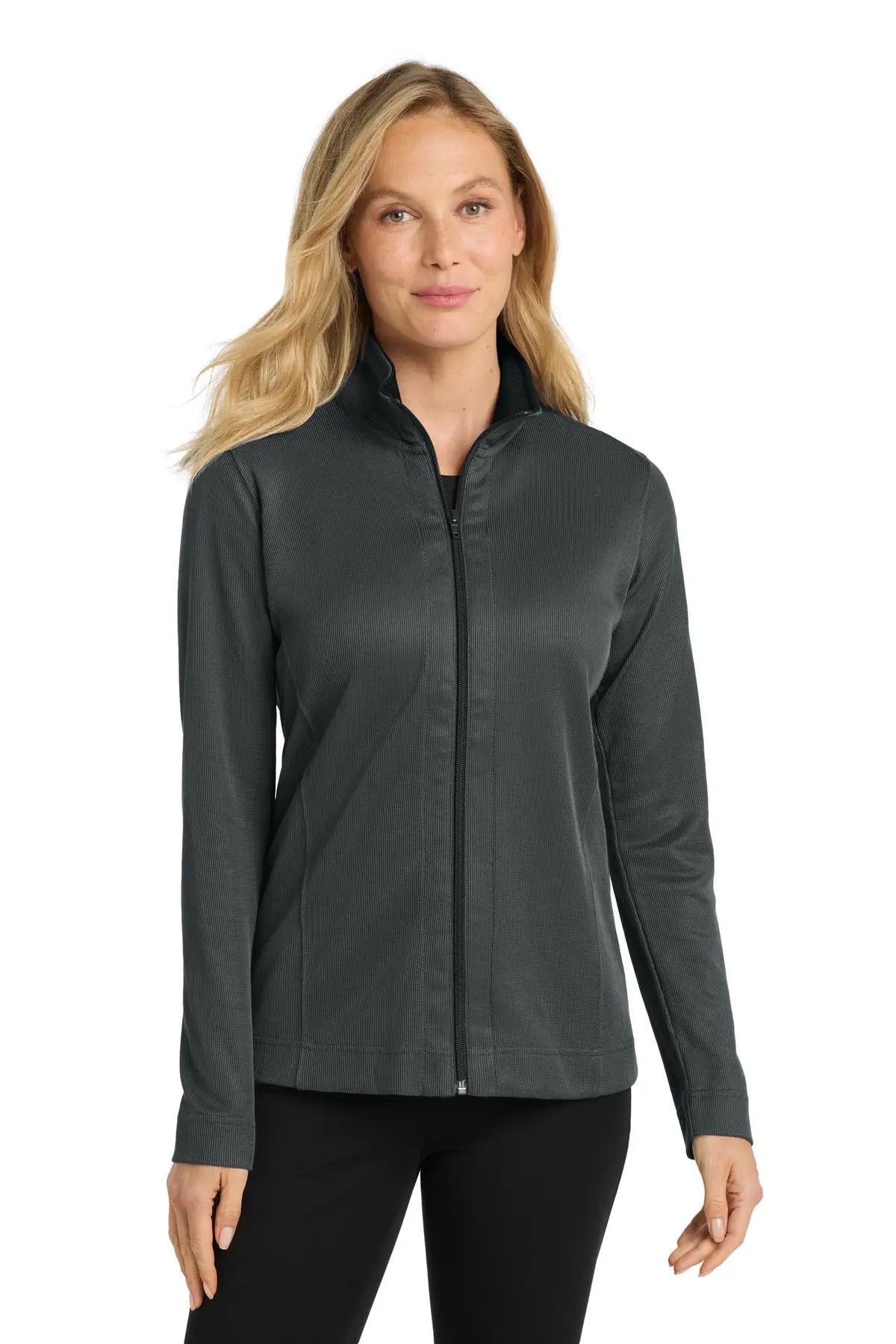 Port Authority L805 Women’s Vertical Texture Full-zip Jacket - Iron Gray Black - Gray/ / Ladies Xs