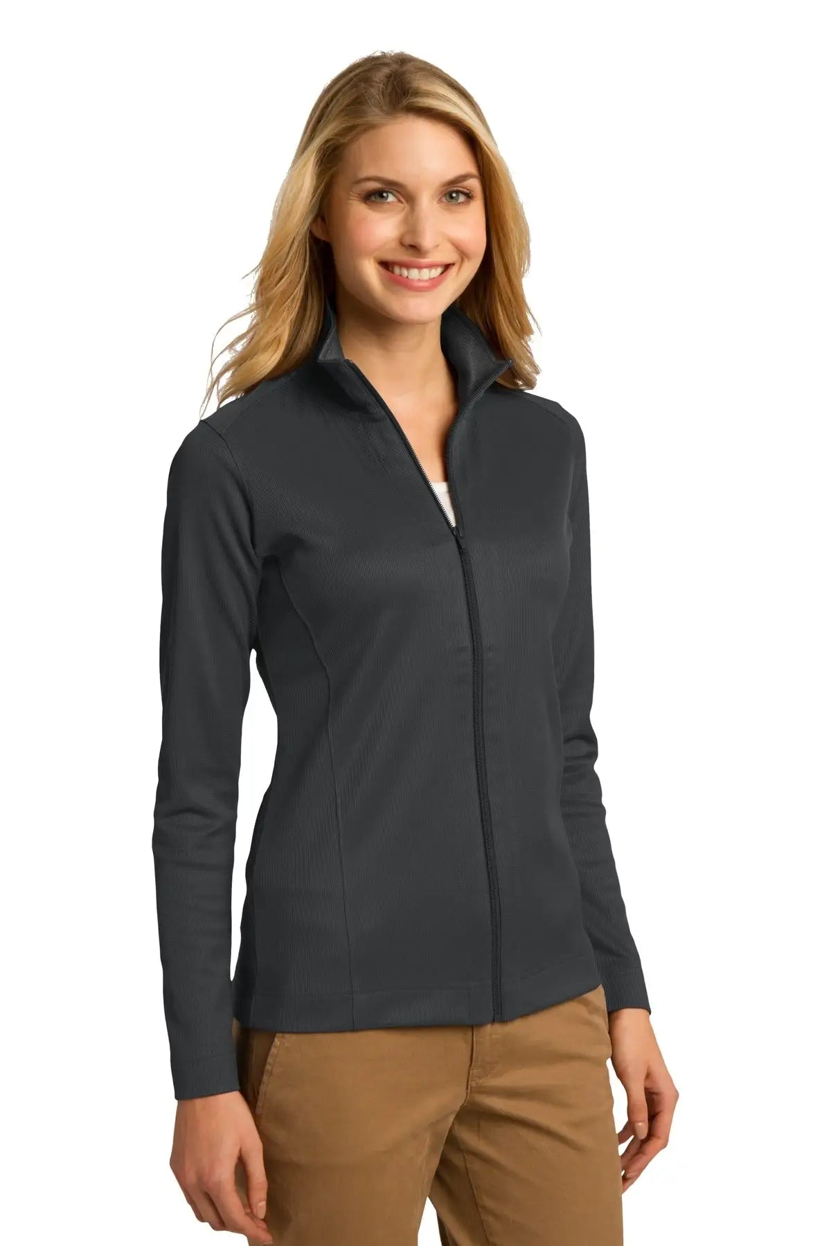 Port Authority L805 Women’s Vertical Texture Full-zip Jacket - Iron Gray Black