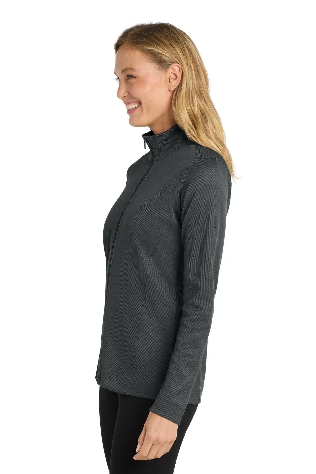 Port Authority L805 Women’s Vertical Texture Full-zip Jacket - Iron Gray Black