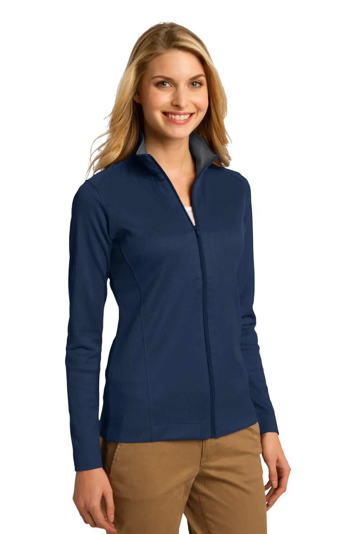 Port Authority L805 Women’s Vertical Texture Full-zip Jacket - Regatta Blue Iron Gray