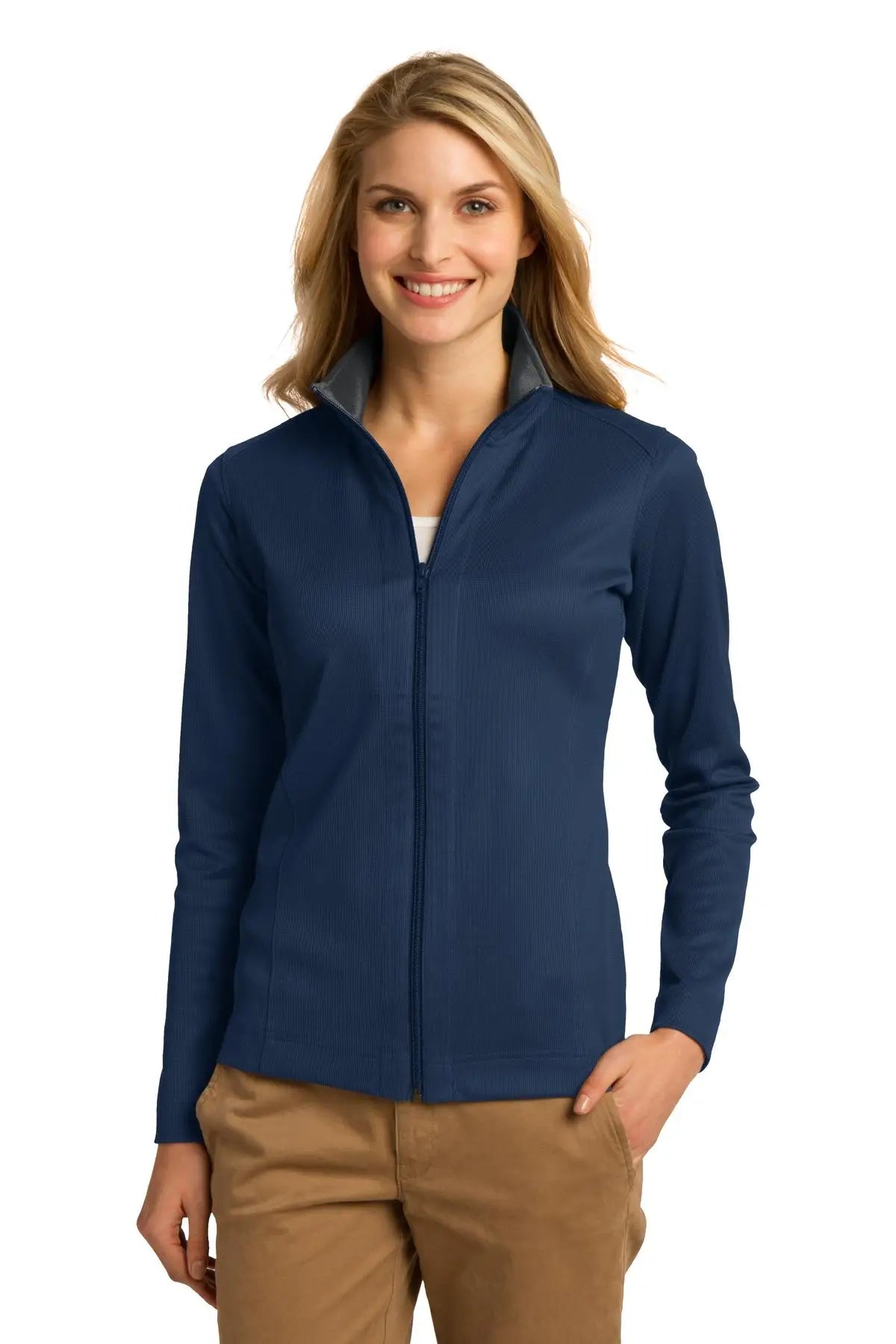Port Authority L805 Women’s Vertical Texture Full-zip Jacket - Regatta Blue Iron Gray - Blue/ / Ladies Xs
