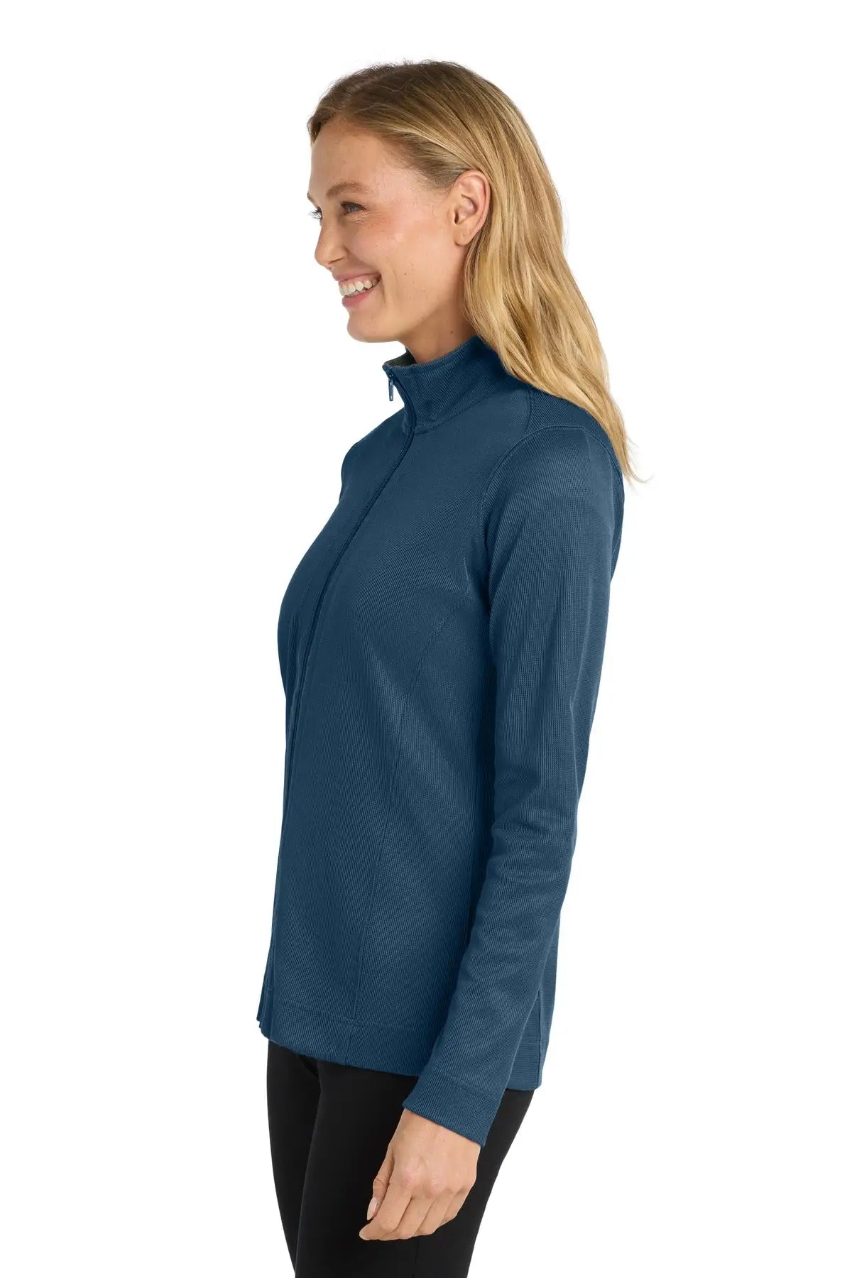 Port Authority L805 Women’s Vertical Texture Full-zip Jacket - Regatta Blue Iron Gray