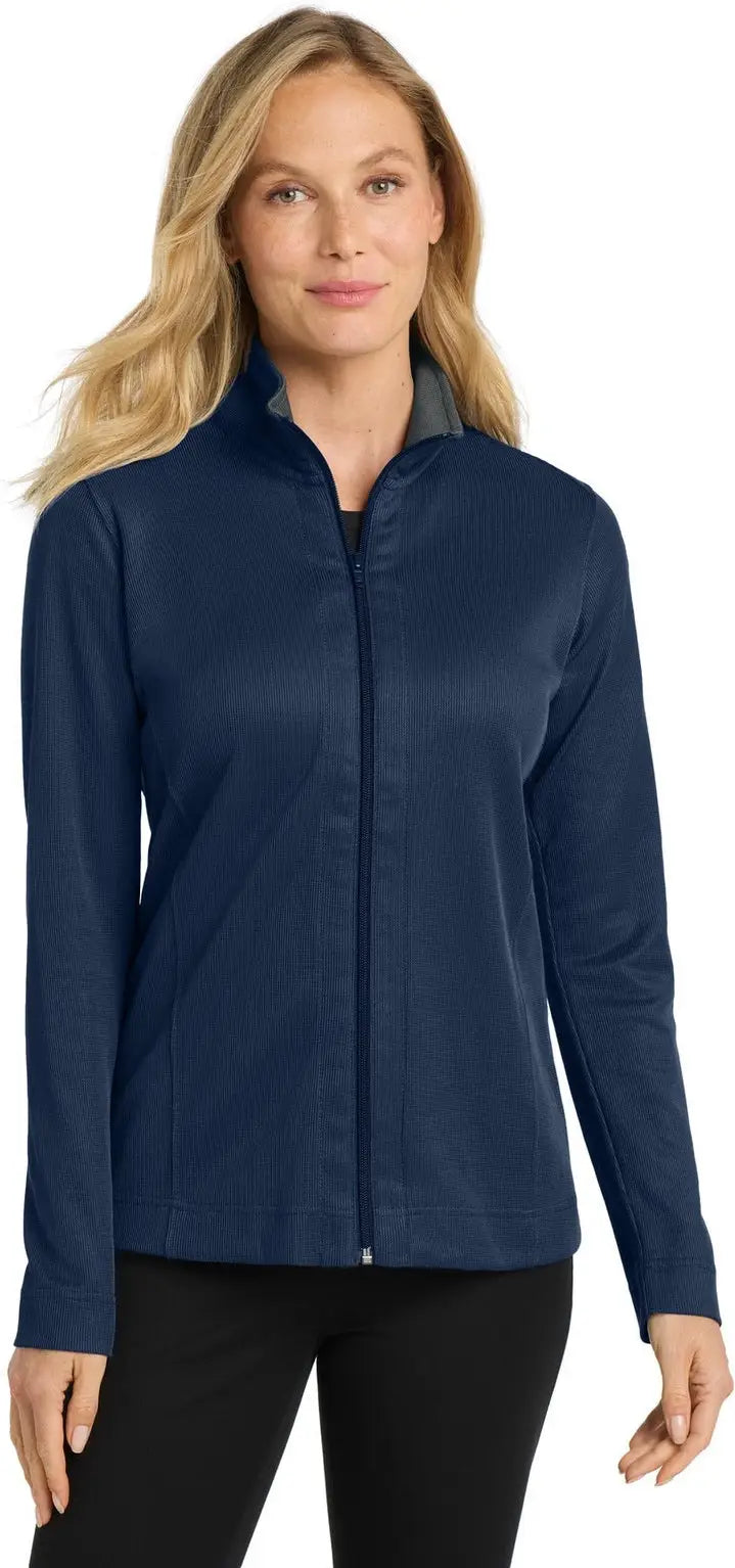 Port Authority L805 Women’s Vertical Texture Full-zip Jacket - True Navy Iron Gray - Navy/ / Ladies Xs