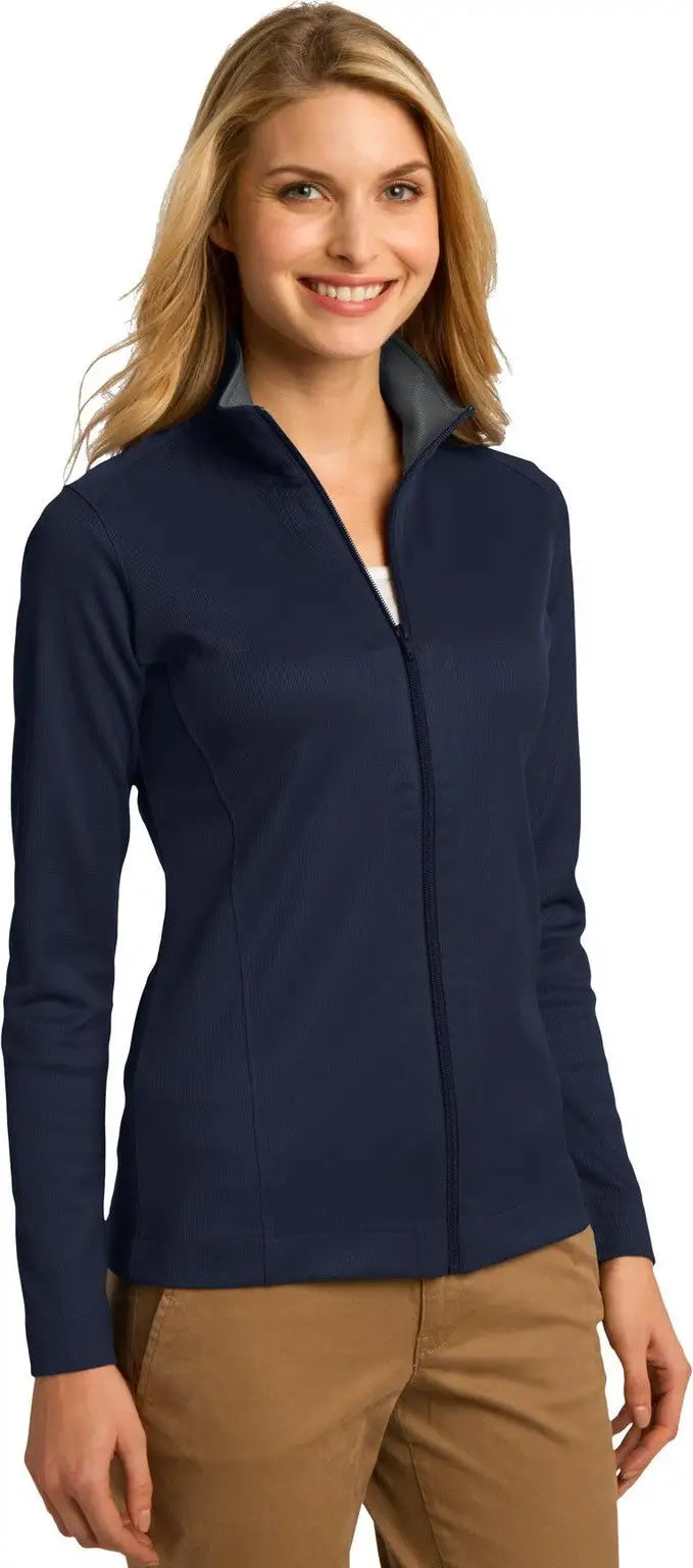 Port Authority L805 Women’s Vertical Texture Full-zip Jacket - True Navy Iron Gray