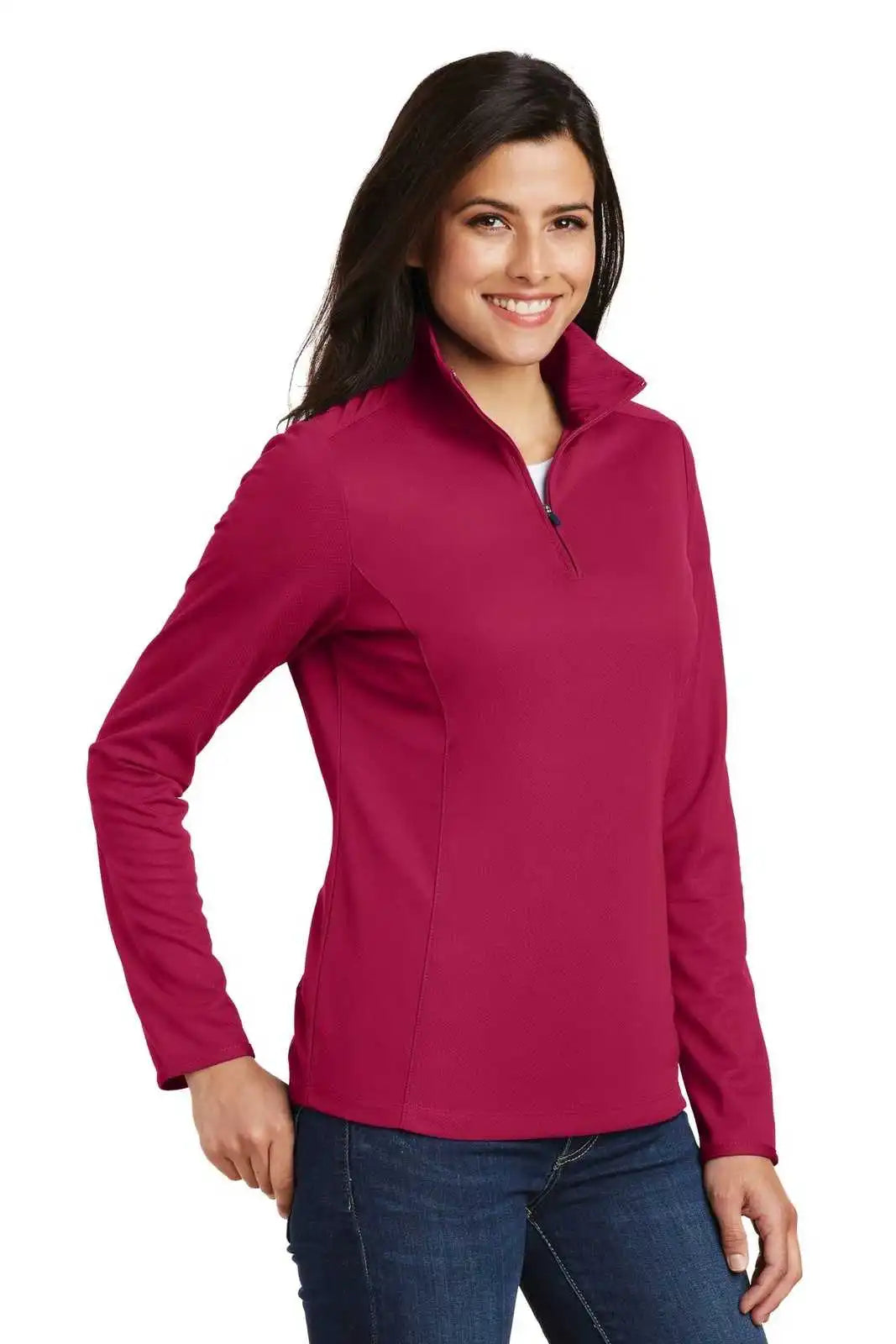 Port Authority L806 Ladies Pinpoint Mesh 1/2-zip - Dark Fuchsia