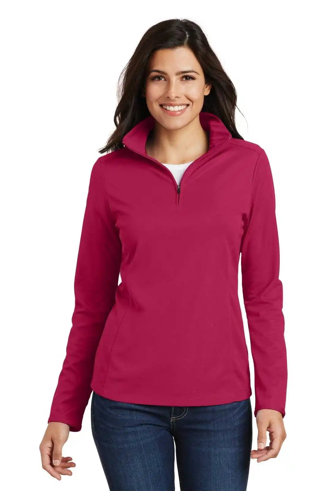 Port Authority L806 Ladies Pinpoint Mesh 1/2-zip - Dark Fuchsia