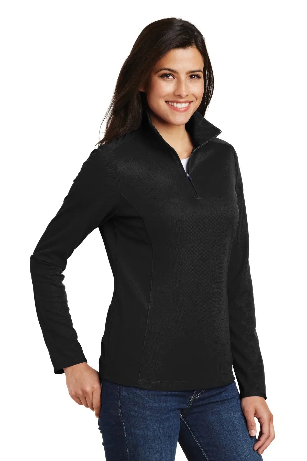 Port Authority L806 Women’s Pinpoint Mesh 1/2-zip - Black
