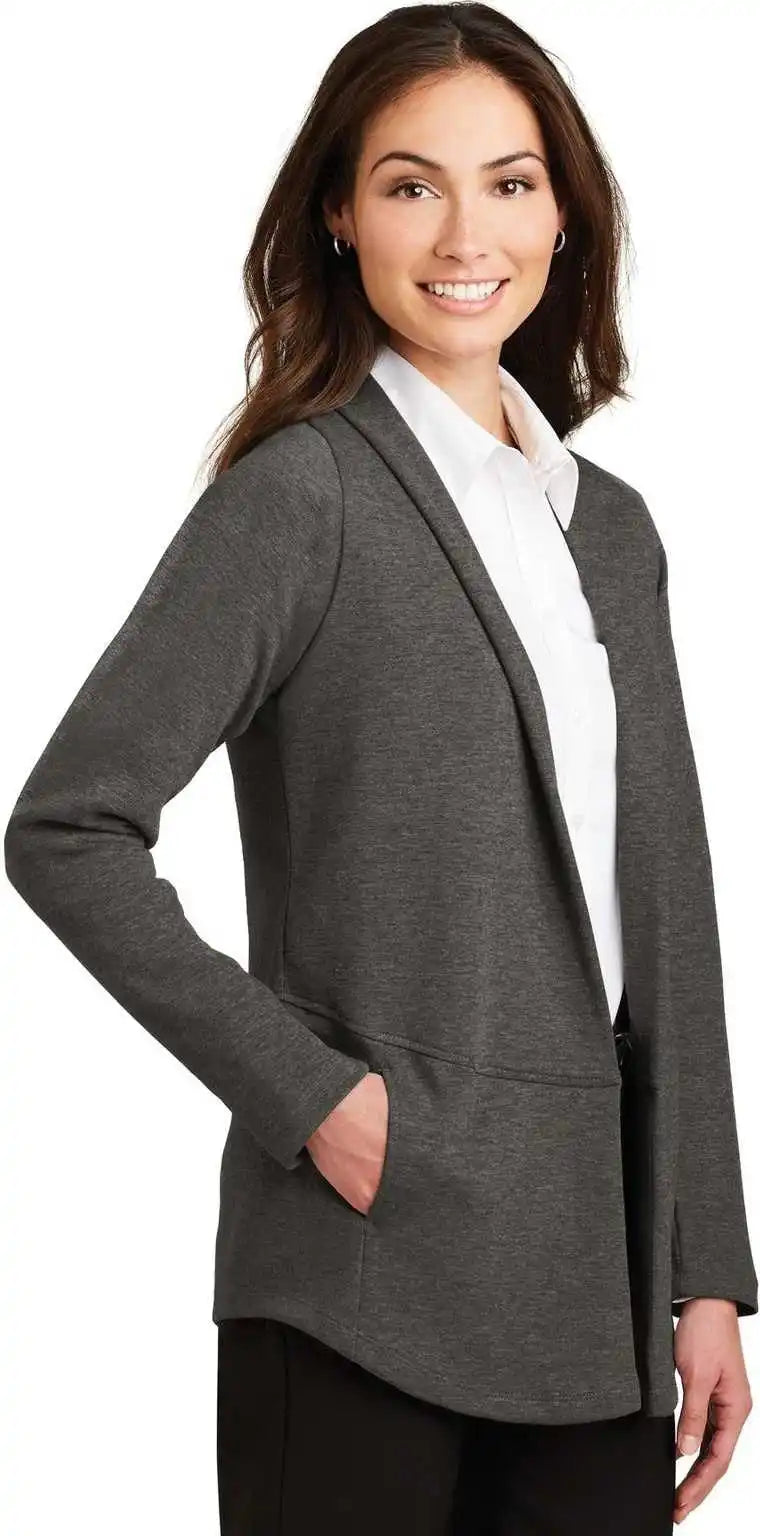 Port Authority L807 Ladies Interlock Cardigan Charcoal Heather Medium Gray