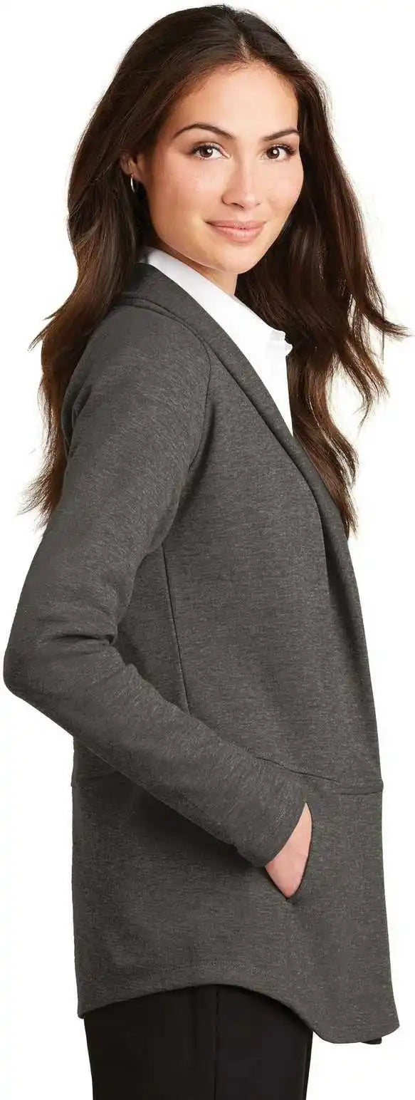 Port Authority L807 Ladies Interlock Cardigan Charcoal Heather Medium Gray