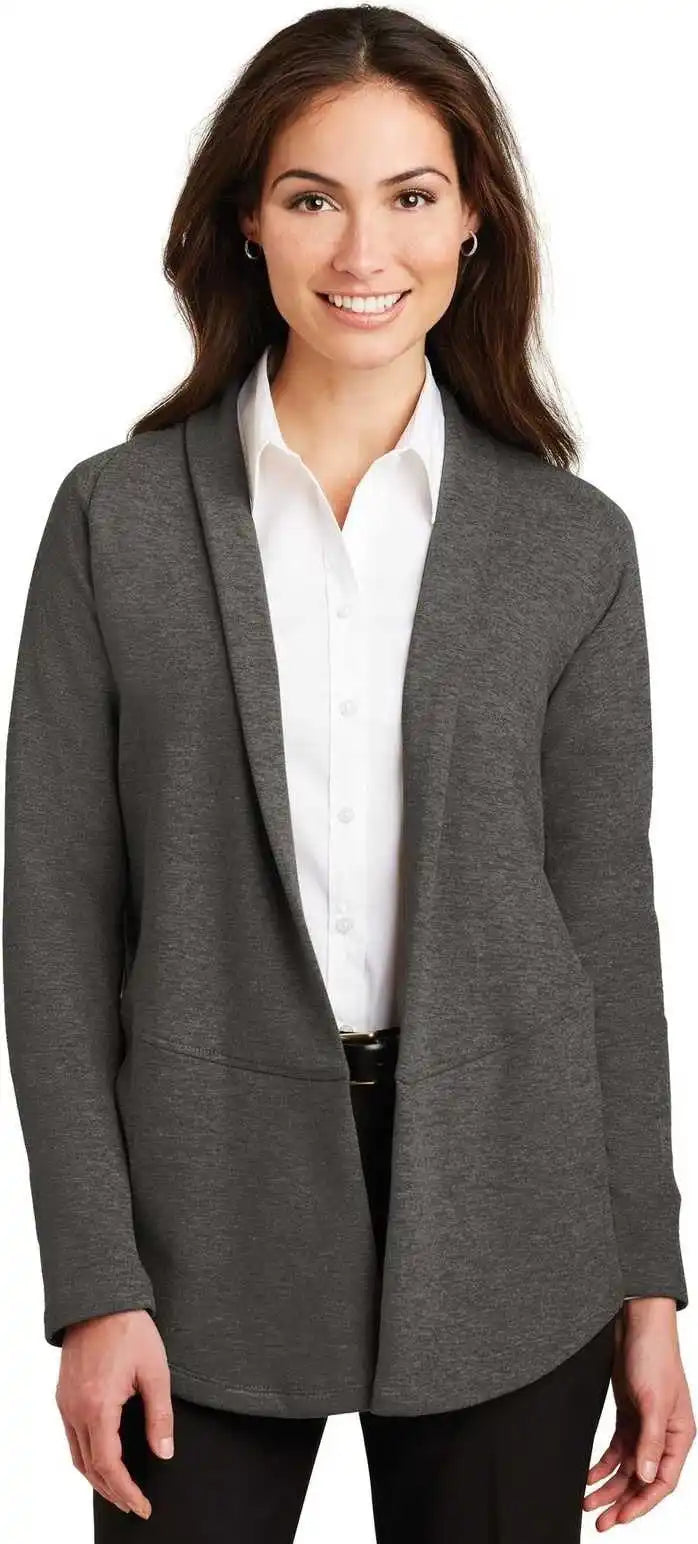Port Authority L807 Ladies Interlock Cardigan - Charcoal Heather Medium Gray