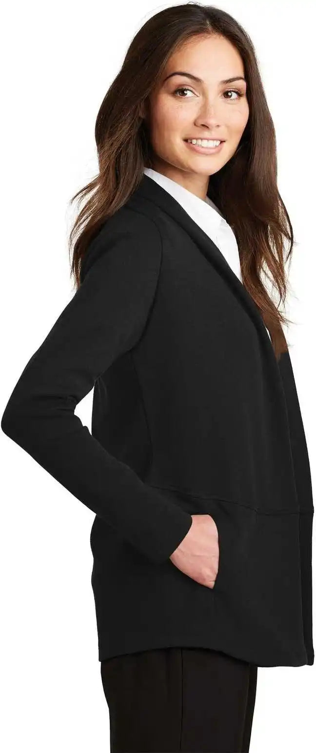 Port Authority L807 Ladies Interlock Cardigan Deep Black Charcoal Heather