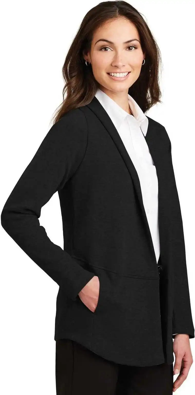 Port Authority L807 Ladies Interlock Cardigan Deep Black Charcoal Heather