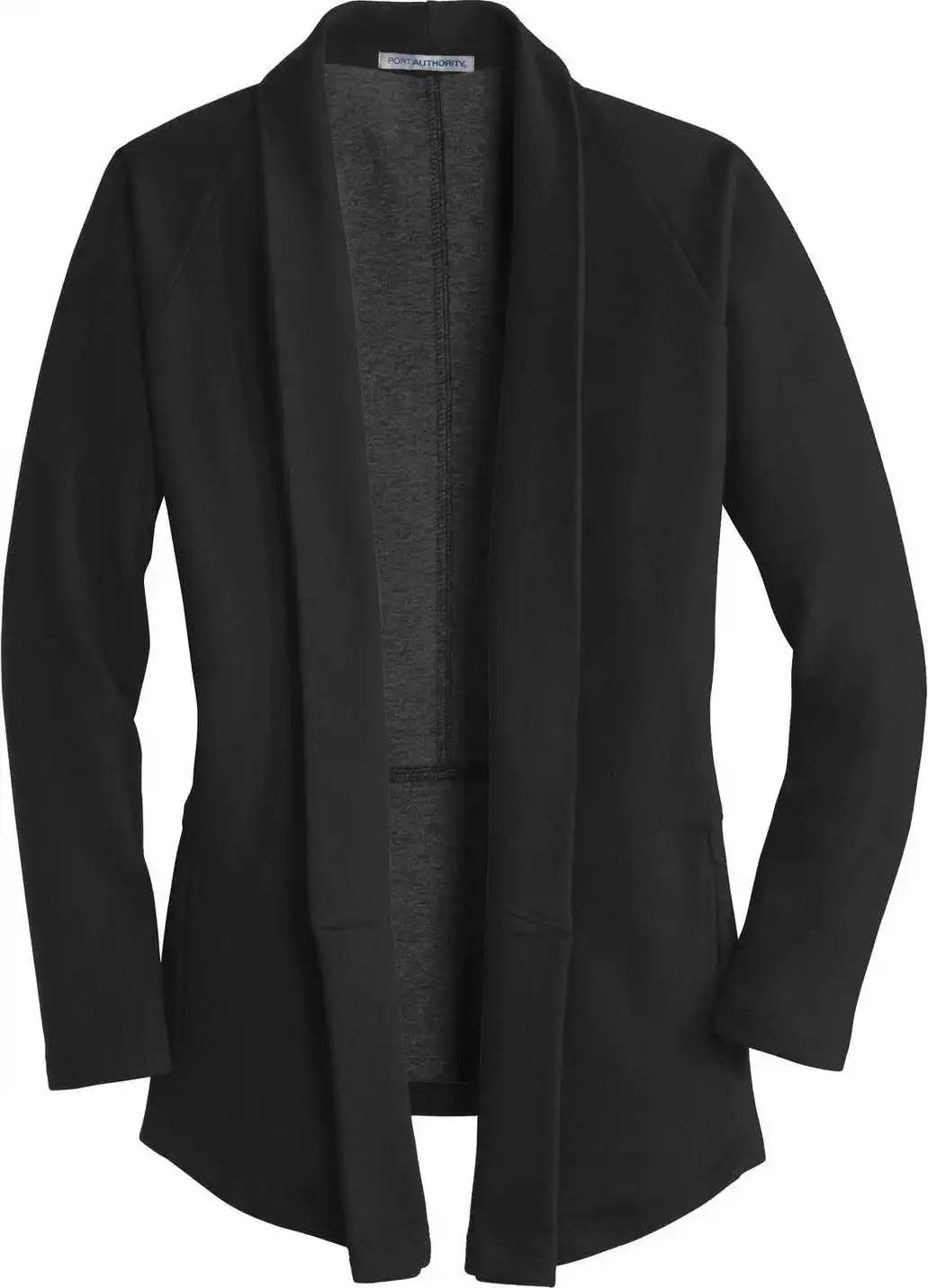Port Authority L807 Ladies Interlock Cardigan Deep Black Charcoal Heather