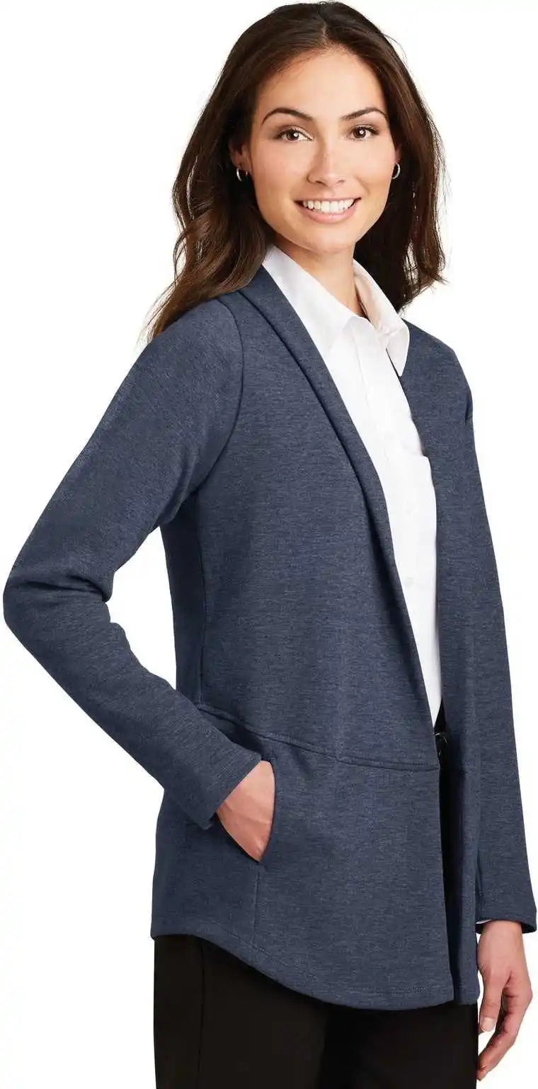 Port Authority L807 Ladies Interlock Cardigan Estate Blue Heather Charcoal