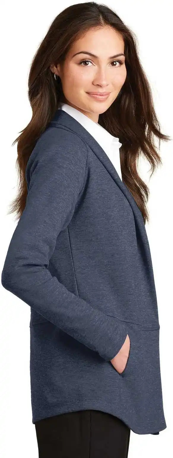 Port Authority L807 Ladies Interlock Cardigan Estate Blue Heather Charcoal