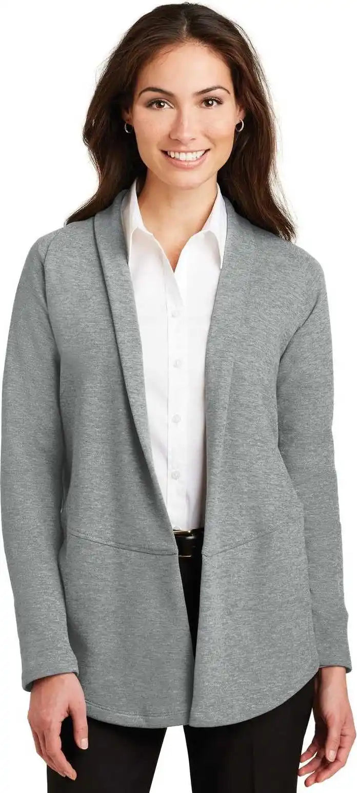 Port Authority L807 Ladies Interlock Cardigan Medium Heather Gray Charcoal