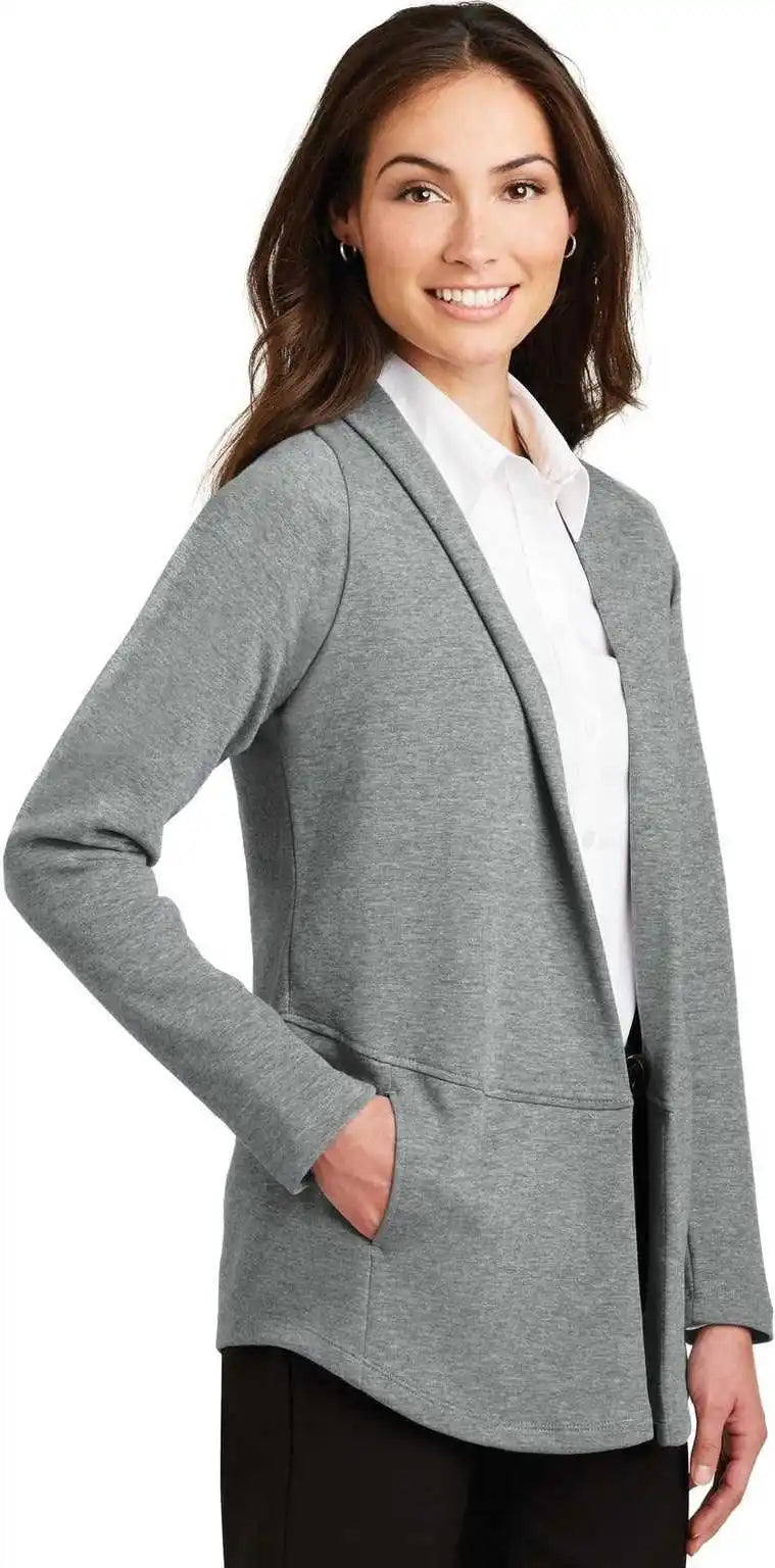 Port Authority L807 Ladies Interlock Cardigan Medium Heather Gray Charcoal