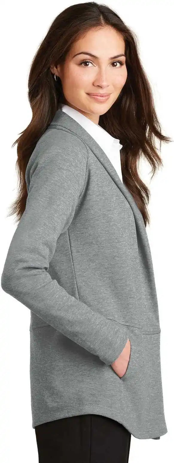 Port Authority L807 Ladies Interlock Cardigan Medium Heather Gray Charcoal