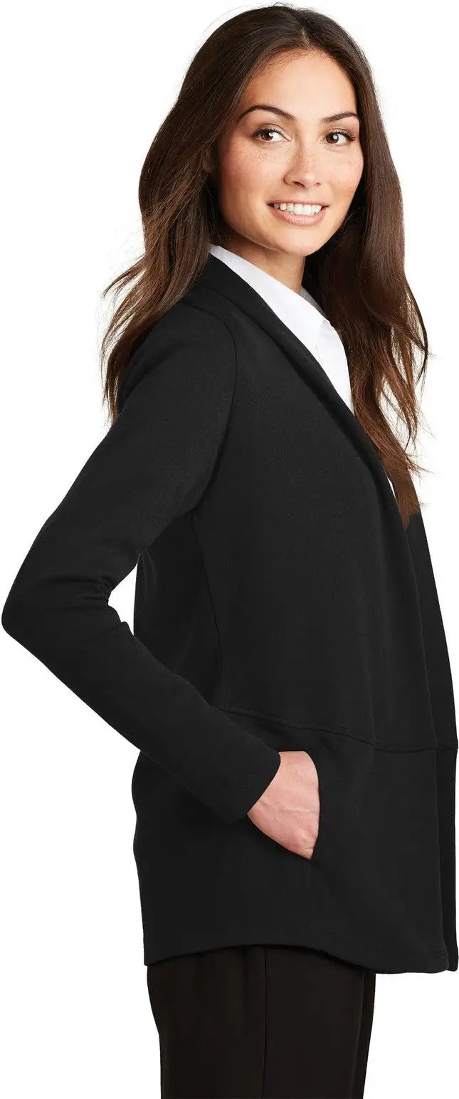 Port Authority L807 Women’s Interlock Cardigan - Deep Black Charcoal Heather