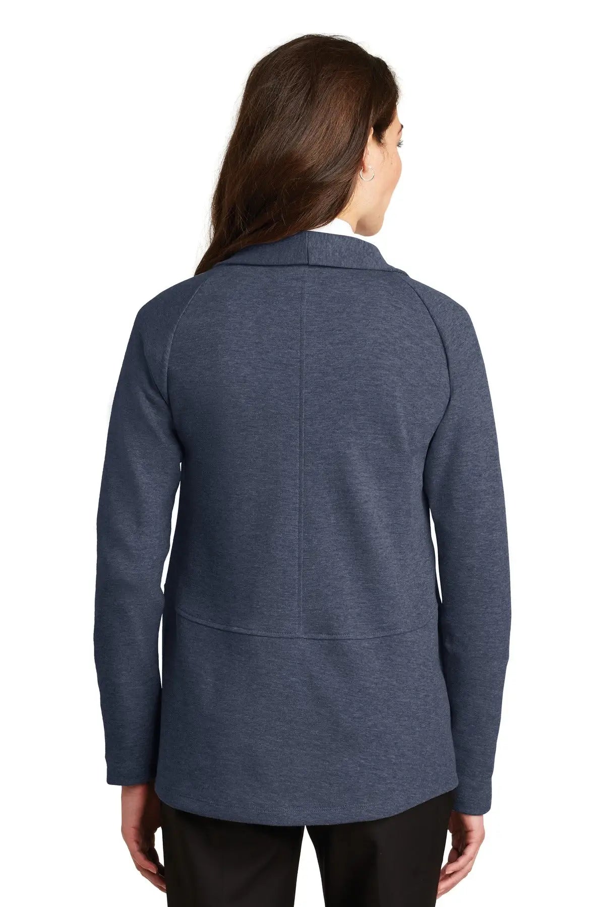Port Authority L807 Women’s Interlock Cardigan - Estate Blue Heather Charcoal
