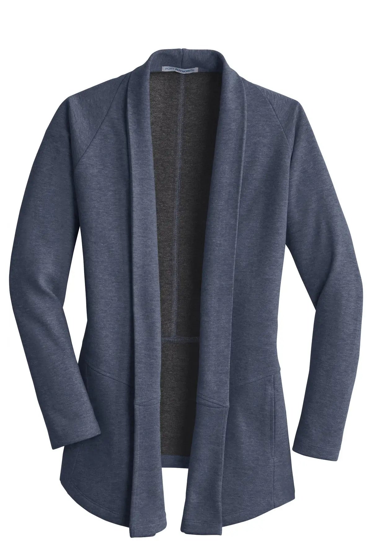 Port Authority L807 Women’s Interlock Cardigan - Estate Blue Heather Charcoal