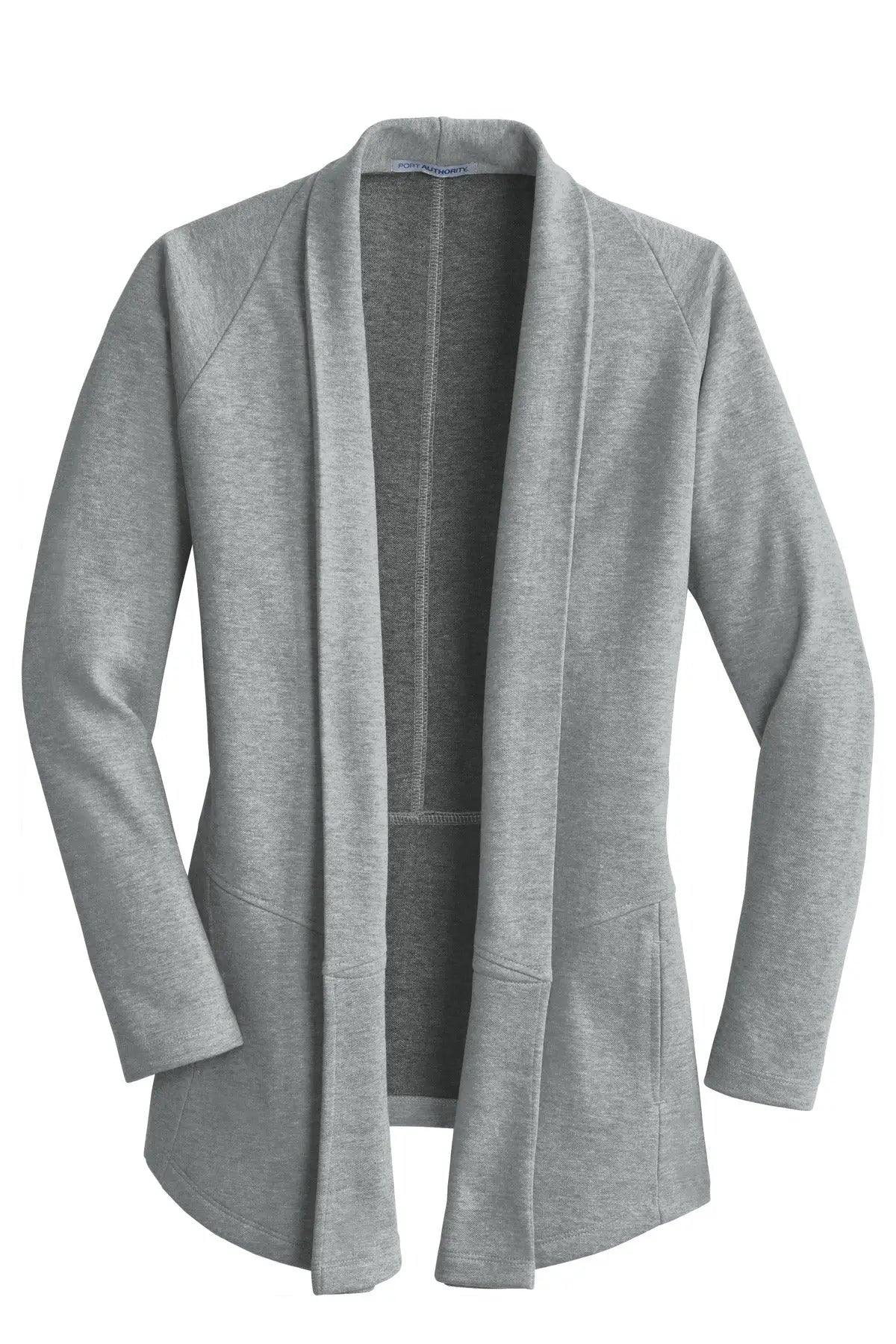Port Authority L807 Women’s Interlock Cardigan - Medium Heather Gray Charcoal