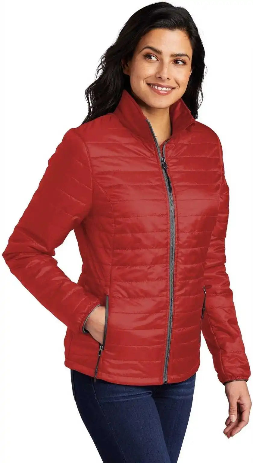 Port Authority L850 Authorityladies Packable Puffy Jacket Fire Red Graphite