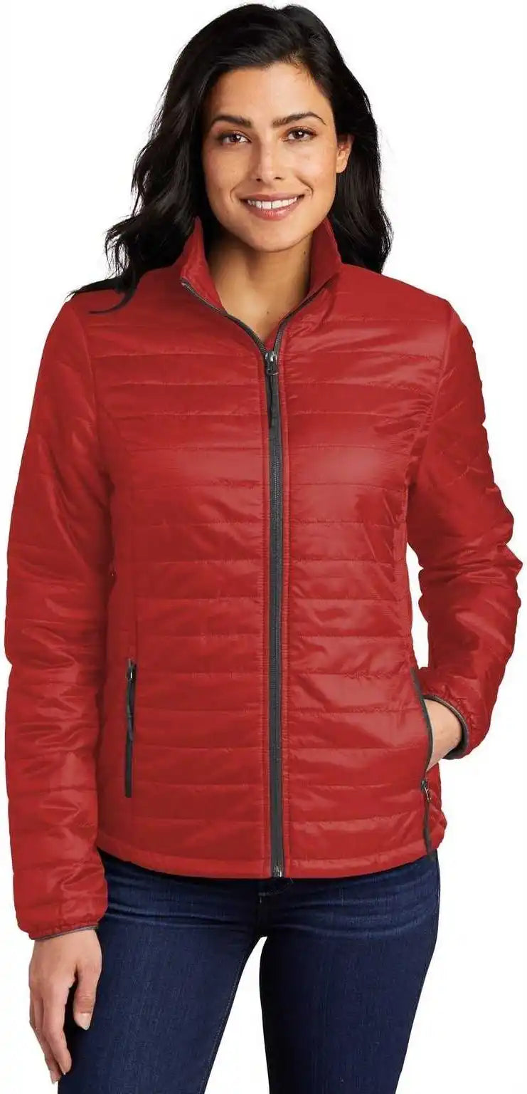 Port Authority L850 Authorityladies Packable Puffy Jacket Fire Red Graphite